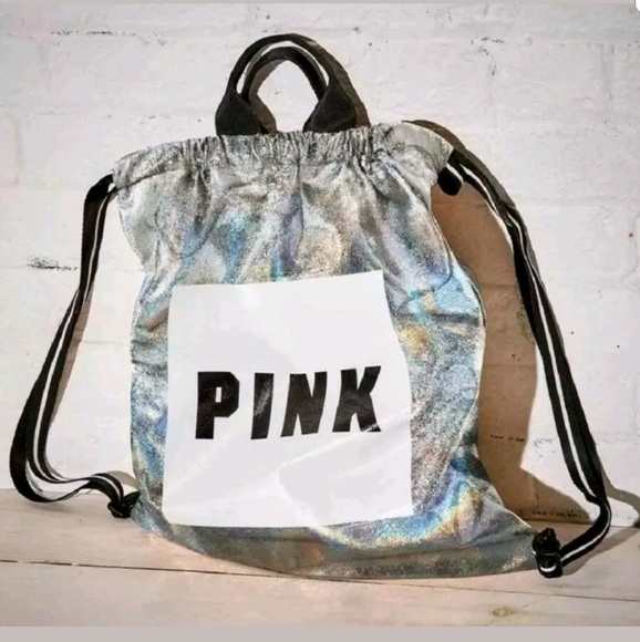 PINK Victoria's Secret Handbags - PINK Victoria's Secret Silver Holographic Backpack